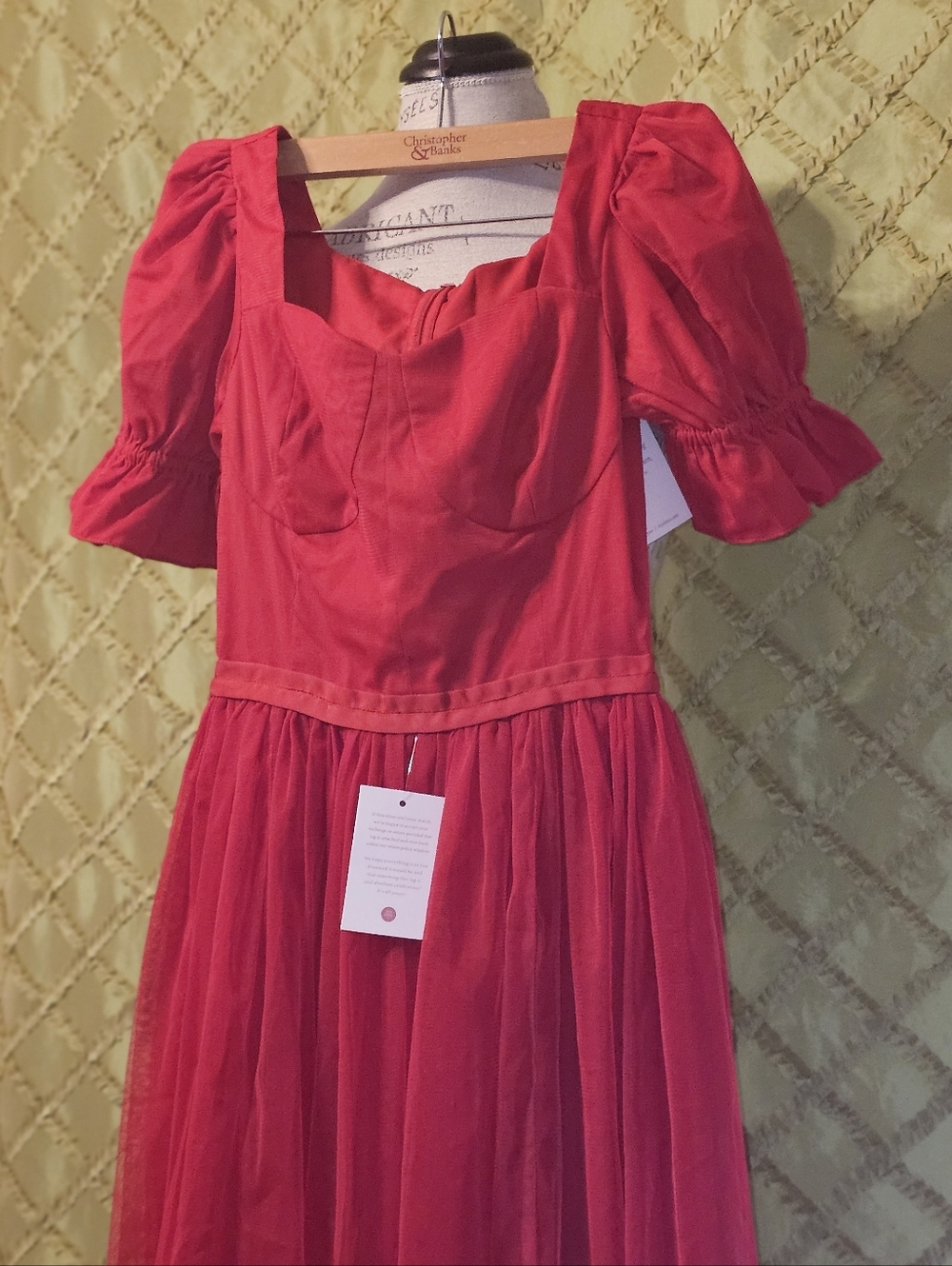 Ivy City Co Red Maxi Dress with Puff Sleeves